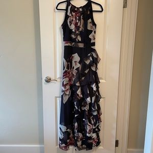 Betsy & Adam Halter Chiffon Ruffle Maxi Print Dress